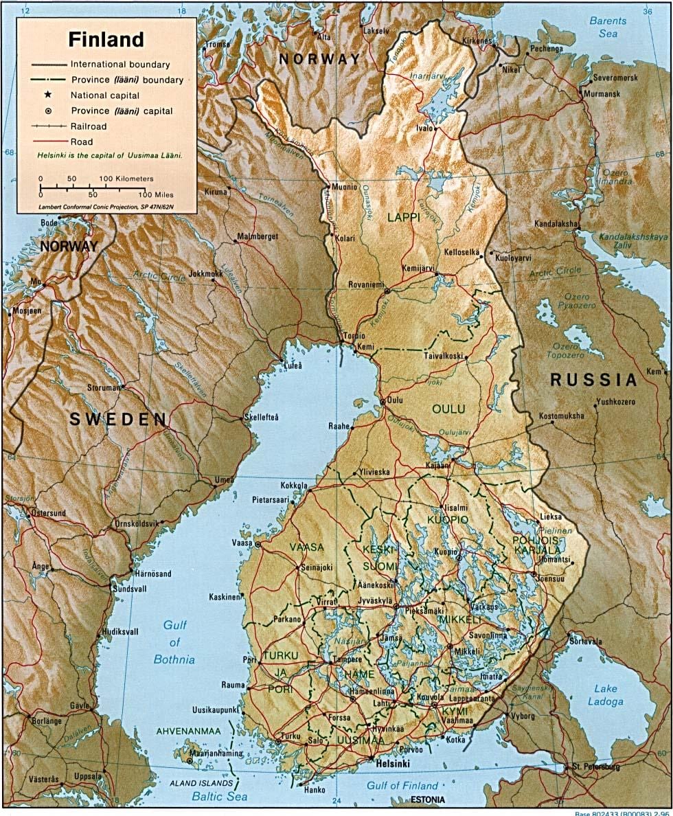 地図のフィンランドの地形