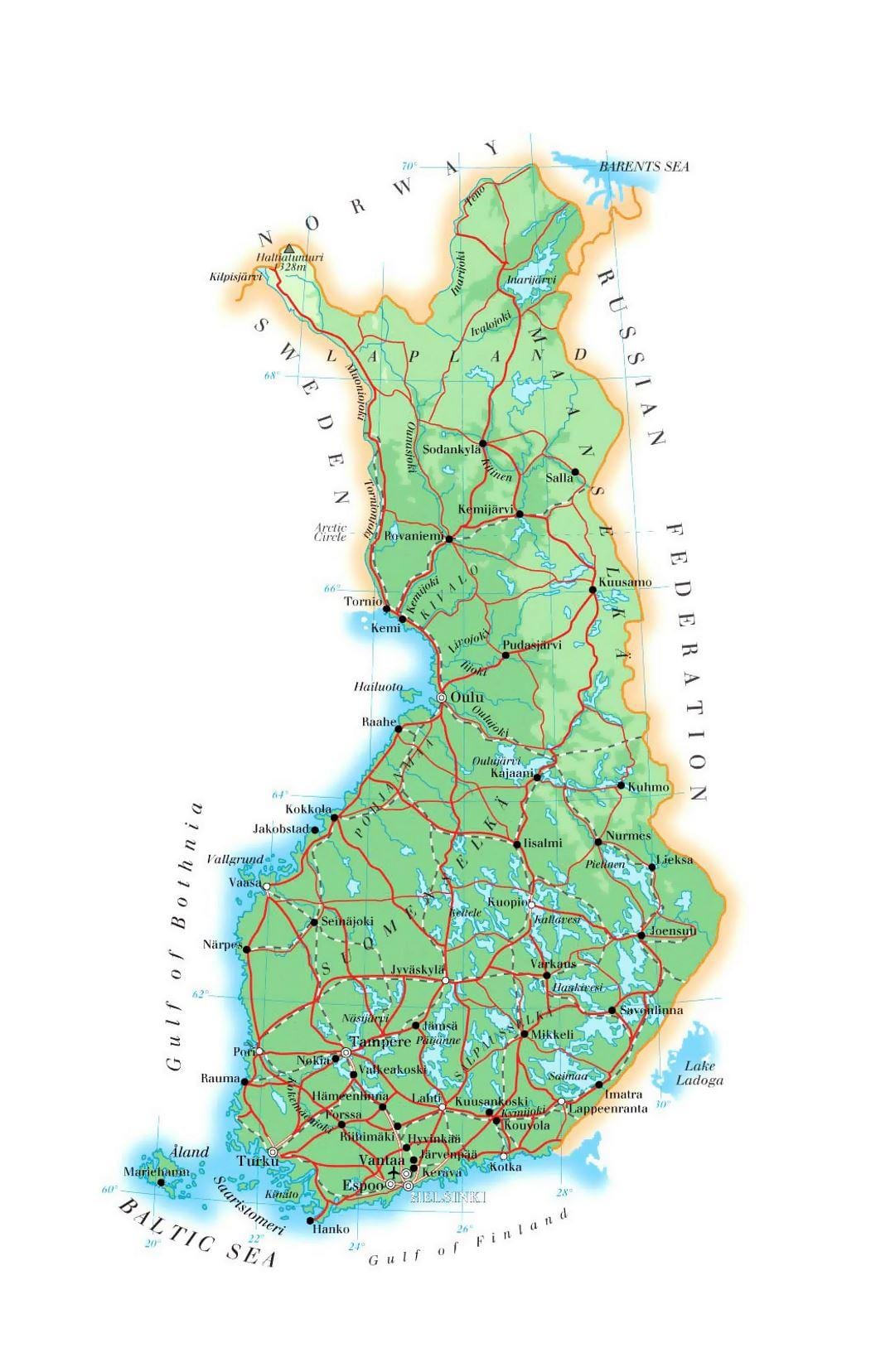 地図のフィンランドの標高