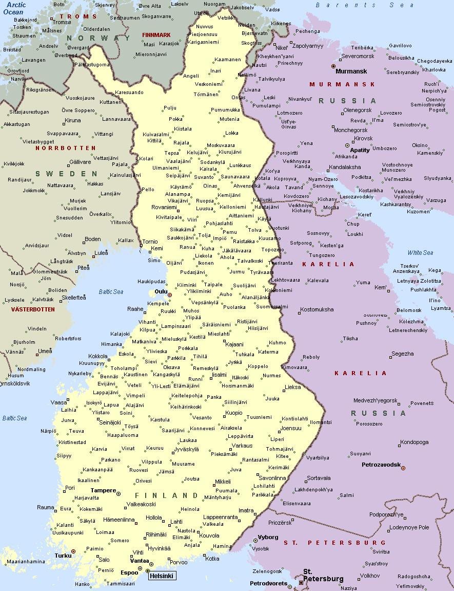 フィンランドの都市地図