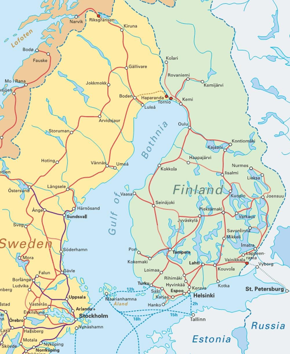 フィンランド鉄道の地図