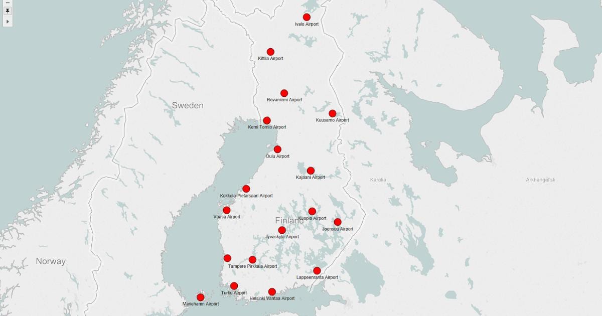 地図のフィンランド空港
