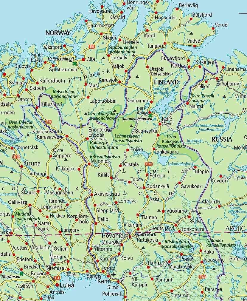 地図のフィンランドとラップランド