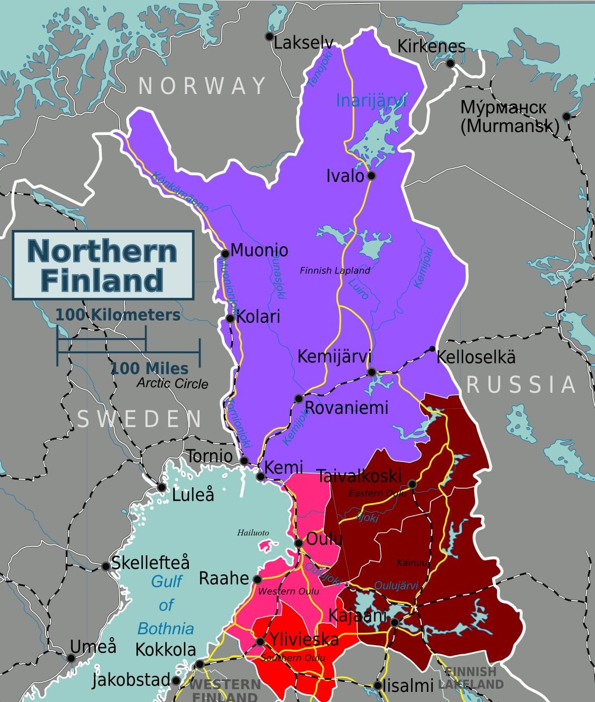 地図北部のフィンランド