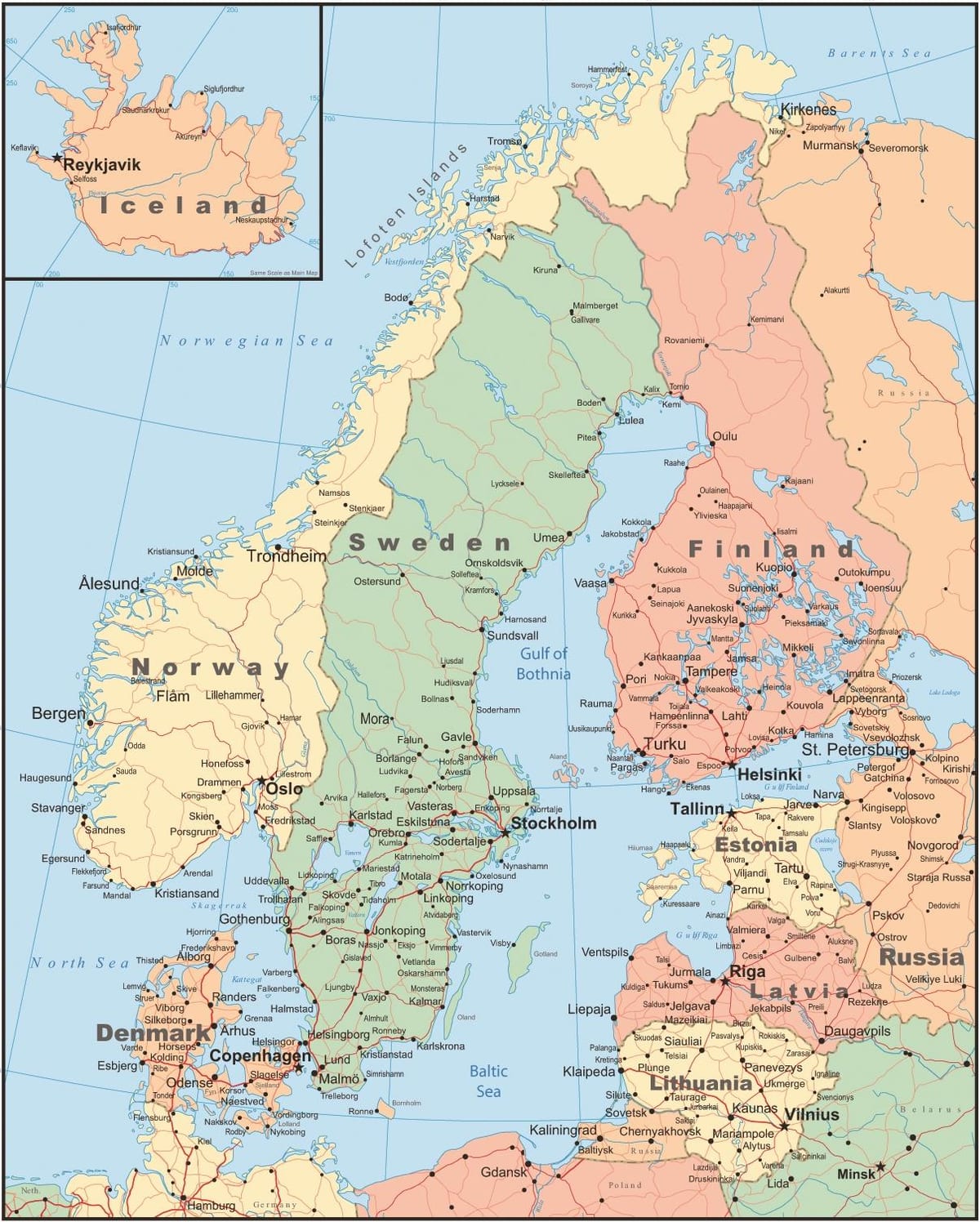 地図のフィンランド及び周辺国