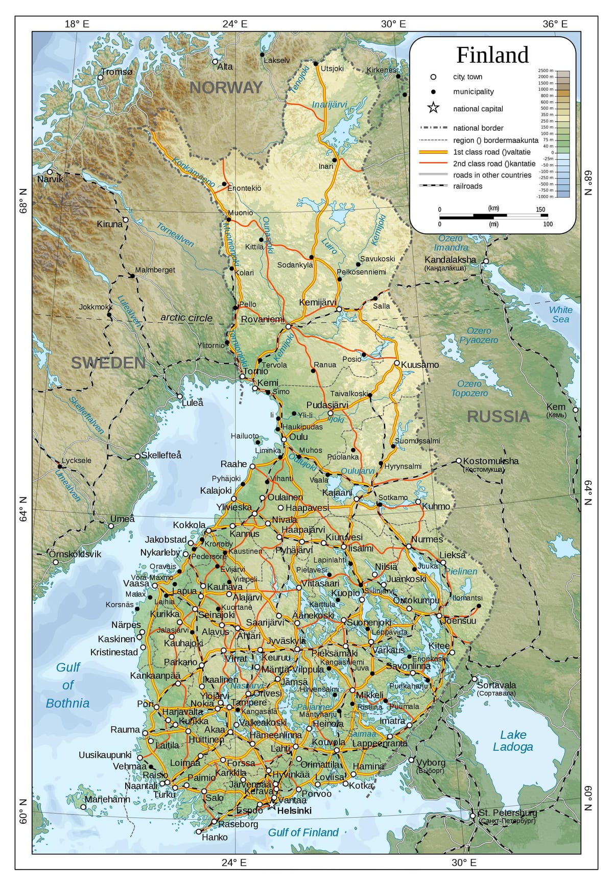 地図の物理フィンランド
