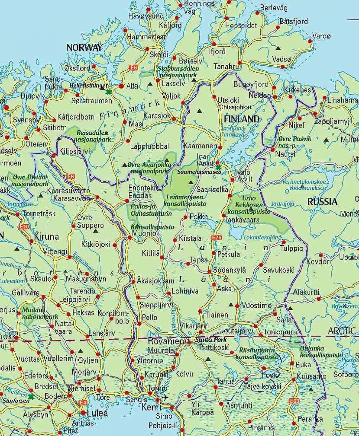 地図のフィンランドとラップランド