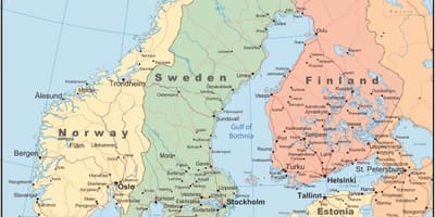 地図のフィンランド及び周辺国